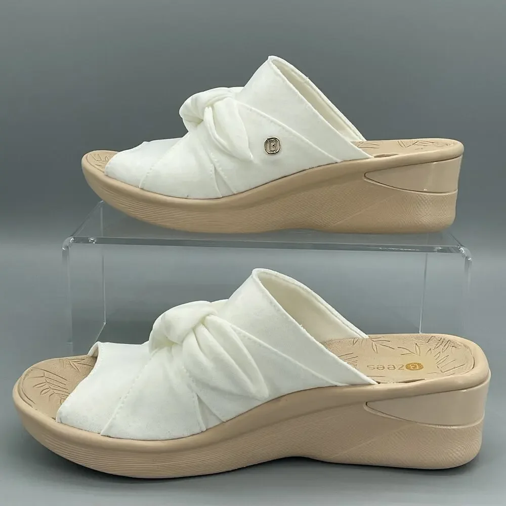 NEW Lifestride Bzees Women’s Smile Wedge Slide Sandals White Size 8.5M